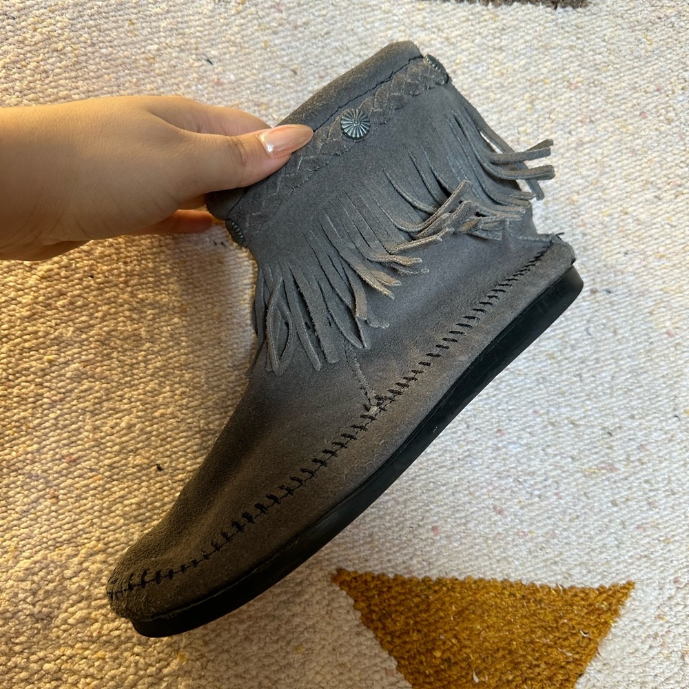 Minnetonka suede grey High Top Back Zip Boot